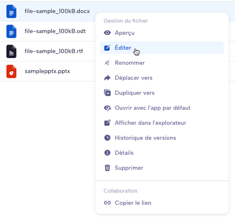 Menu contextuel éditer