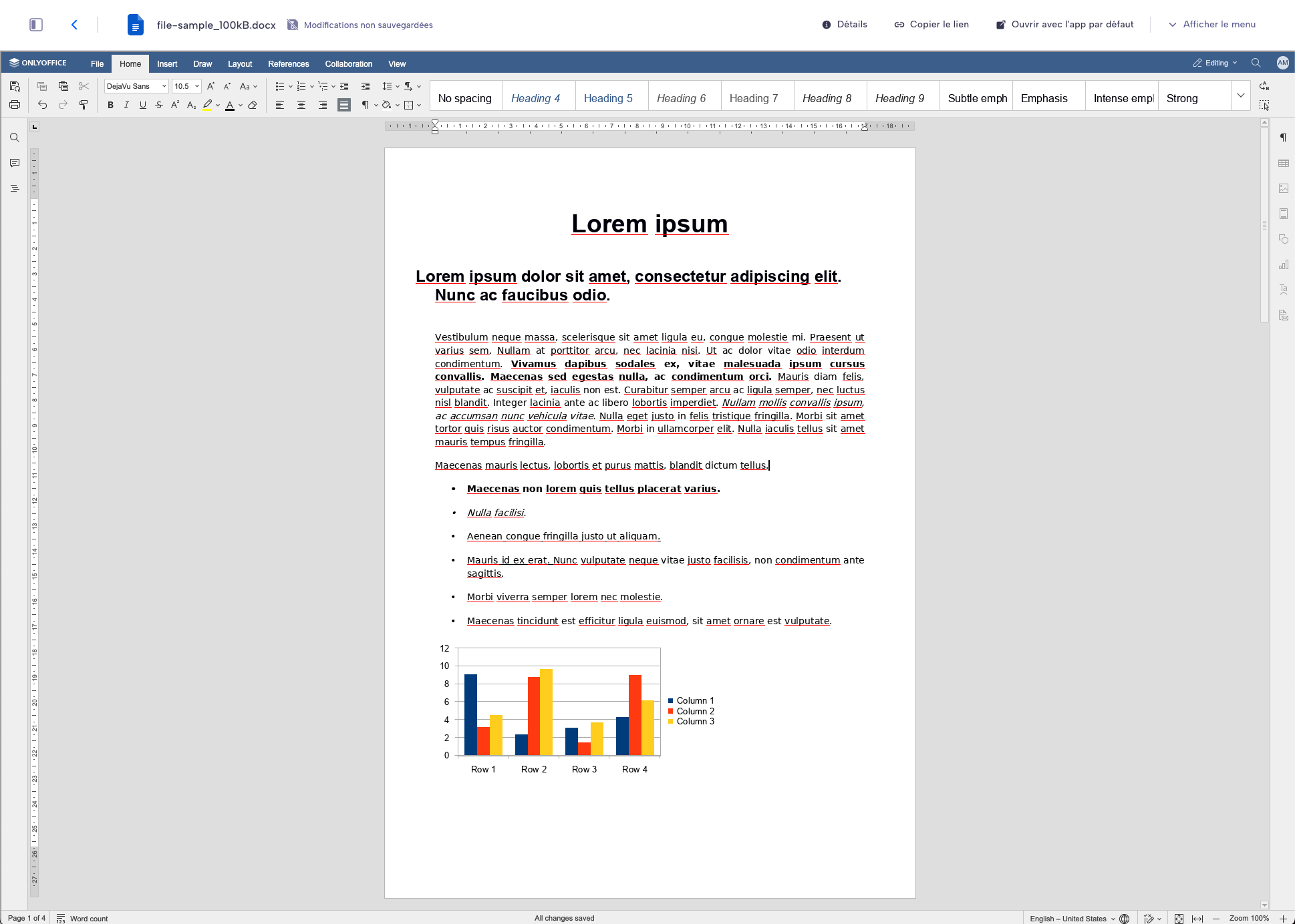 Capture d'écran de l'éditeur DOCX