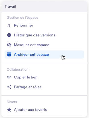 Bouton d'archivage de menu contextuel