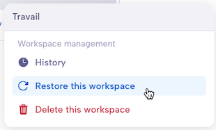 Menu contextuel d'espace archivé