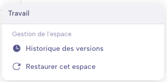 Menu contextuel d'espace supprimé